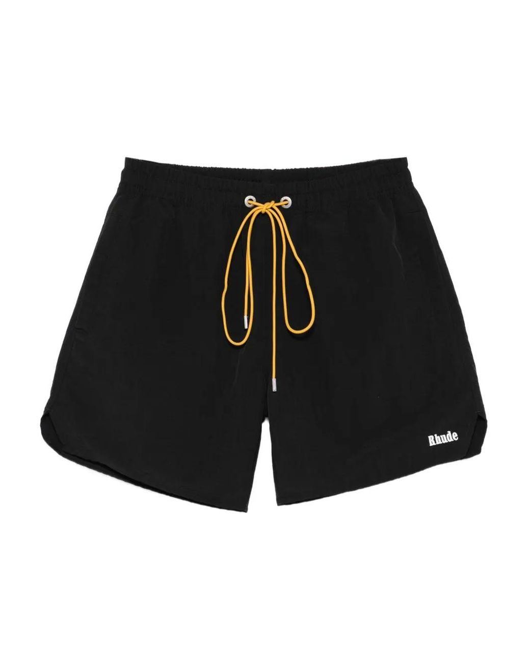 Rhude Black Logo-Embroidered Drawstring Swim Shorts for men