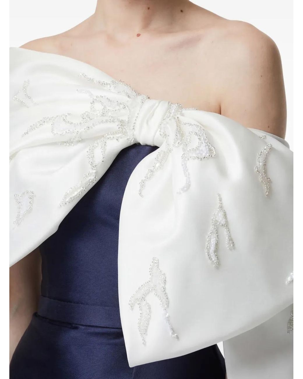 Gatti Nolli by Marwan Blue Bow-Bodice Bead-Embellished Gown