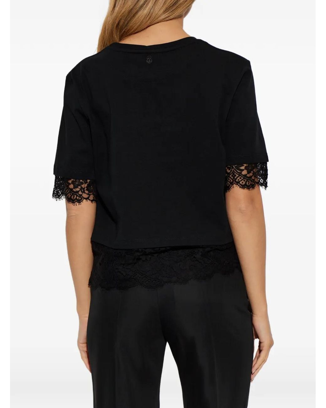 McQueen Black Lace Detail Cotton Jersey T-Shirt