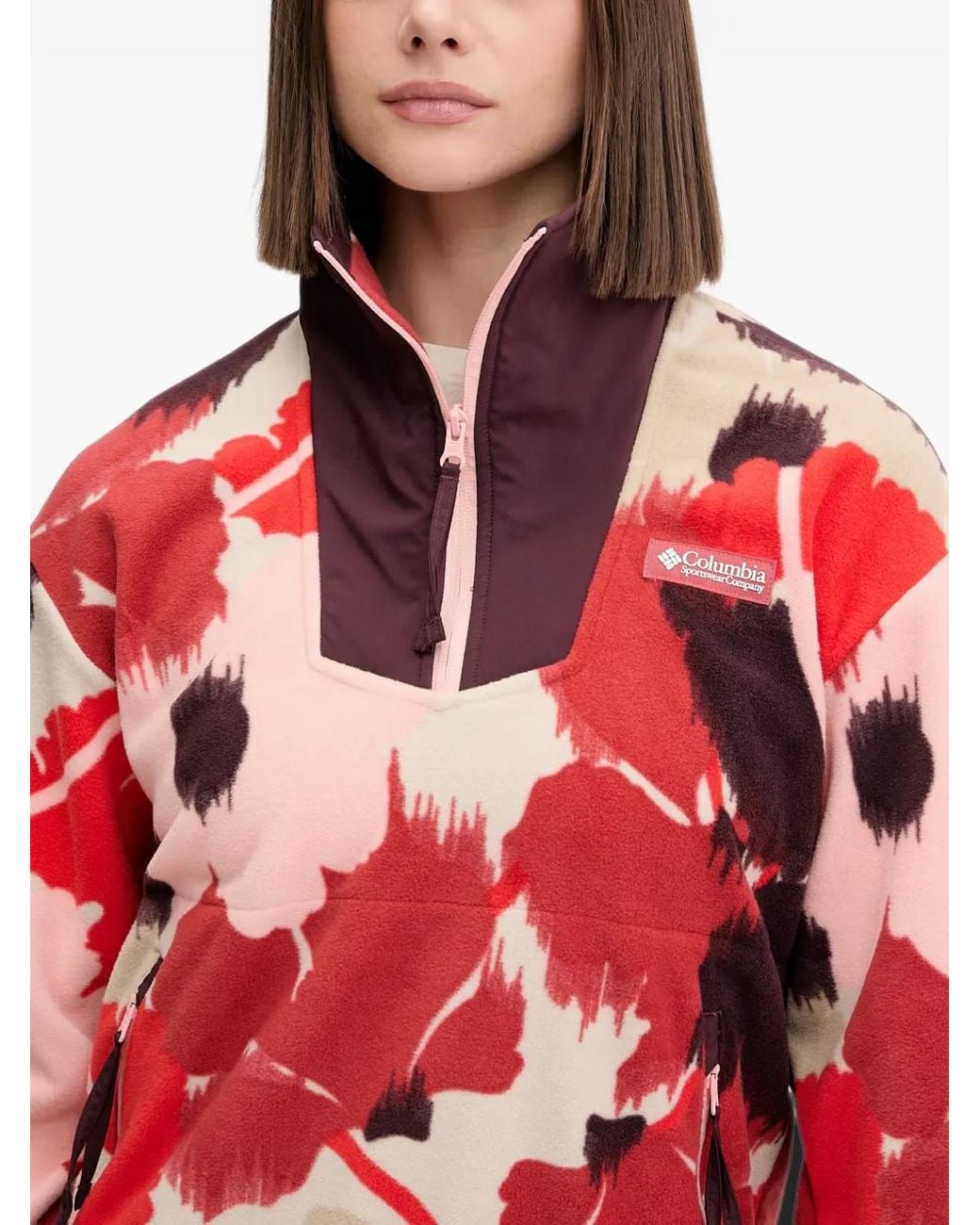 Columbia Red Floral Zip-Up Sweatshirt