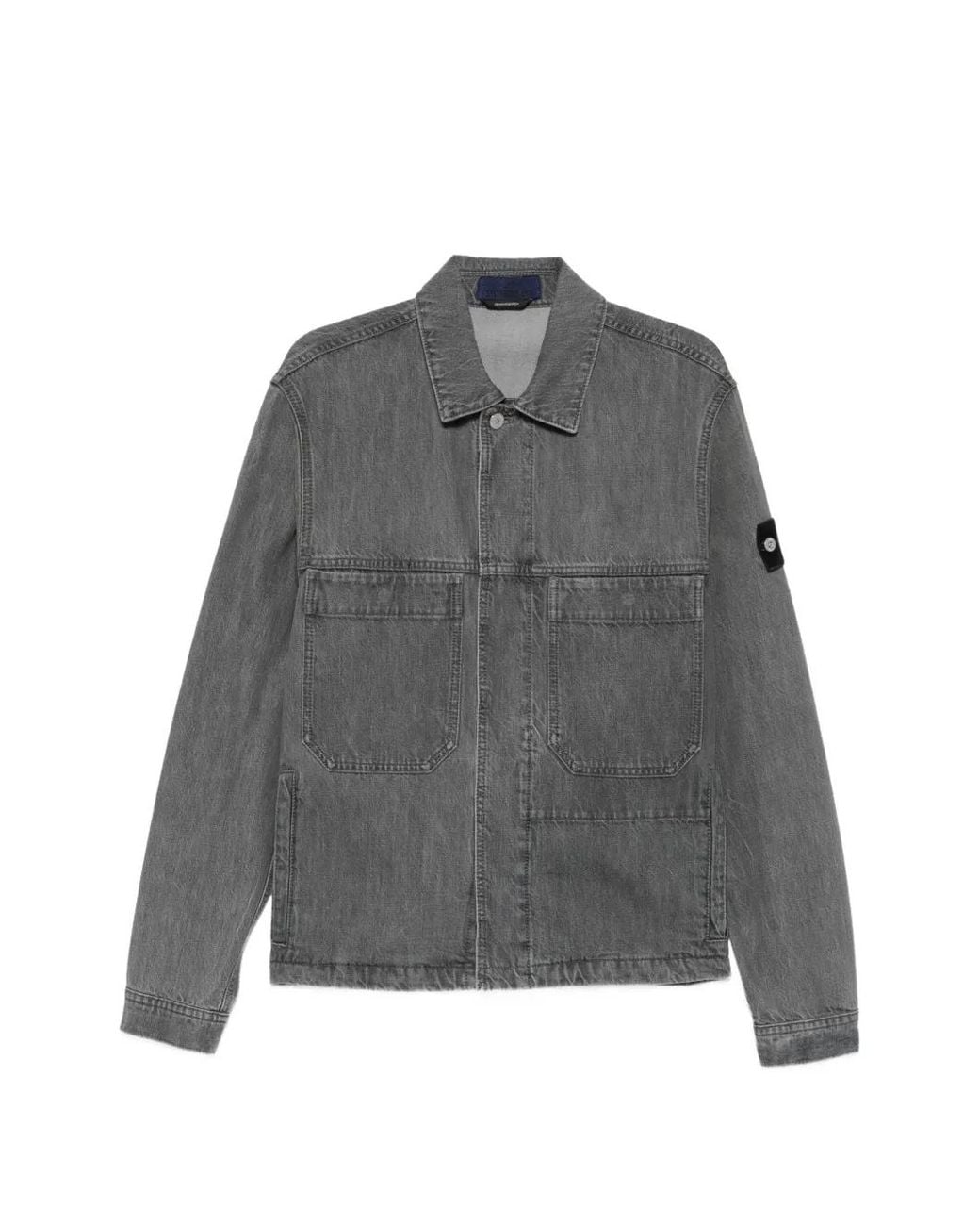 Stone Island Gray Logo-Patch Denim Jacket for men