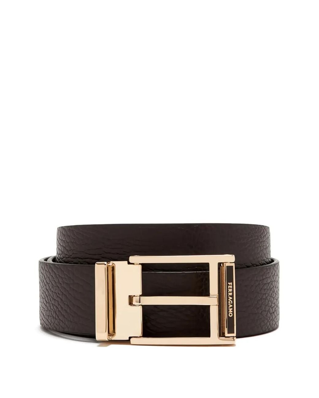 Ferragamo Black Leather Branded-Buckle Belt for men