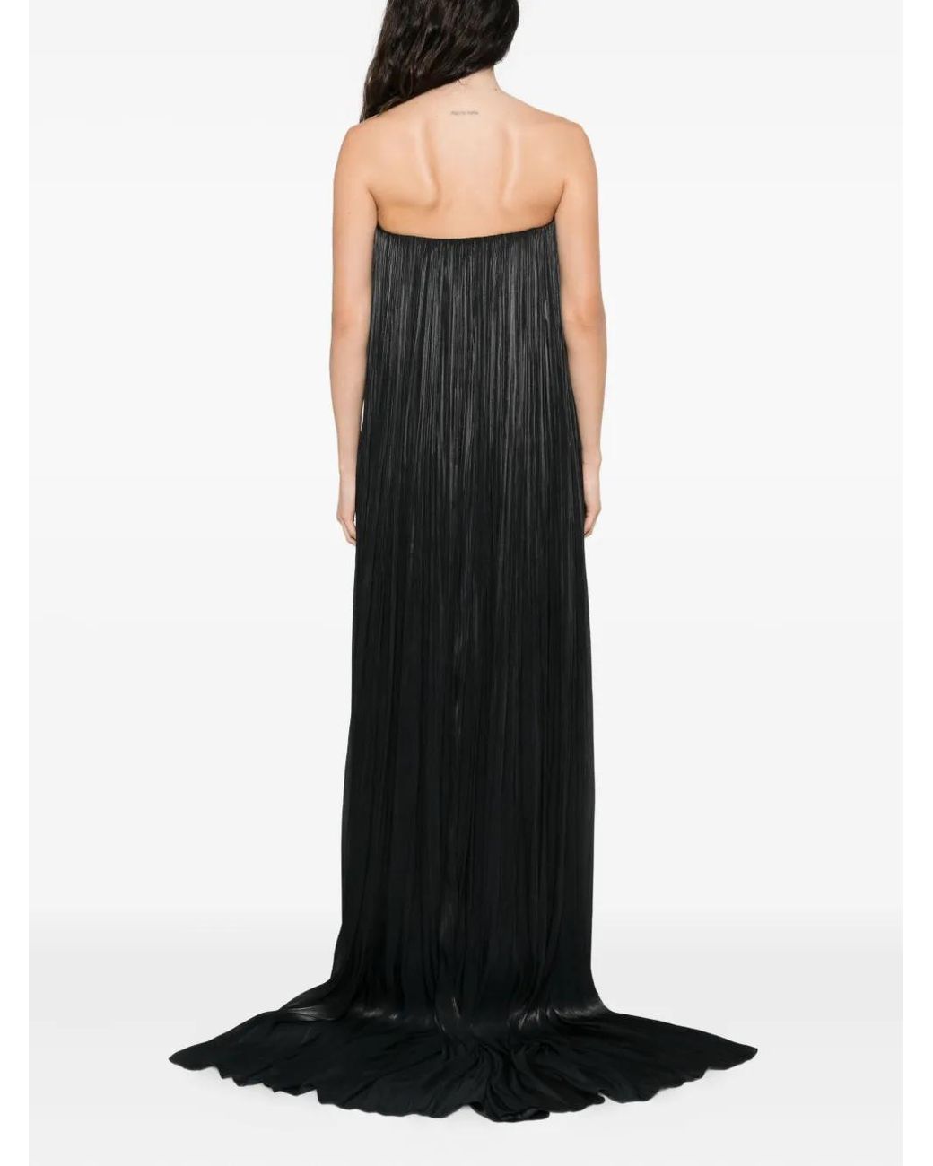 Nissa Black Pleated Rose-Embellished Maxi Dress