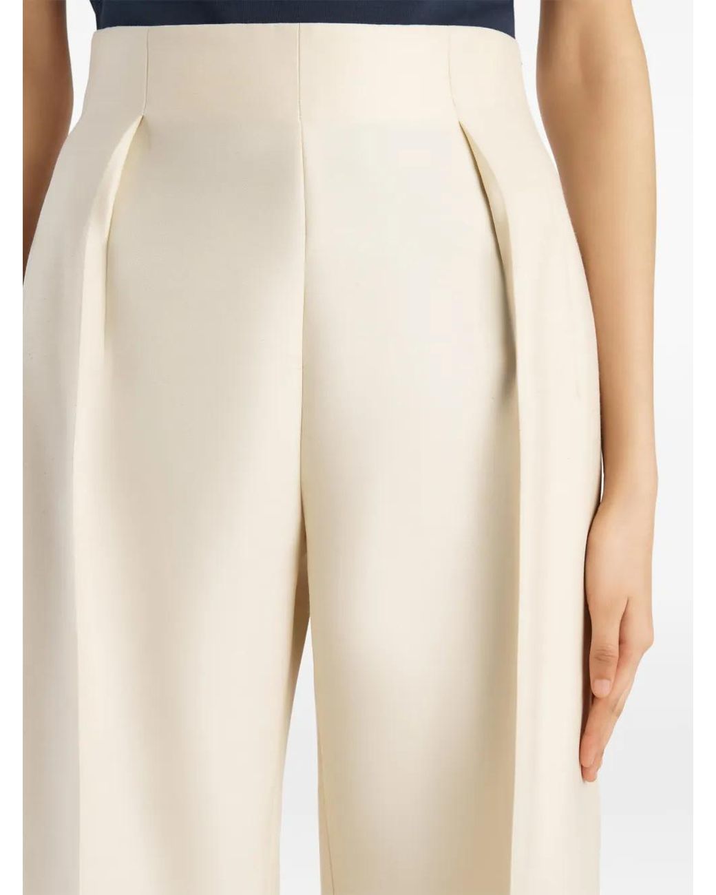 Khaite White Somera Pleated Pressed-Crease Trousers