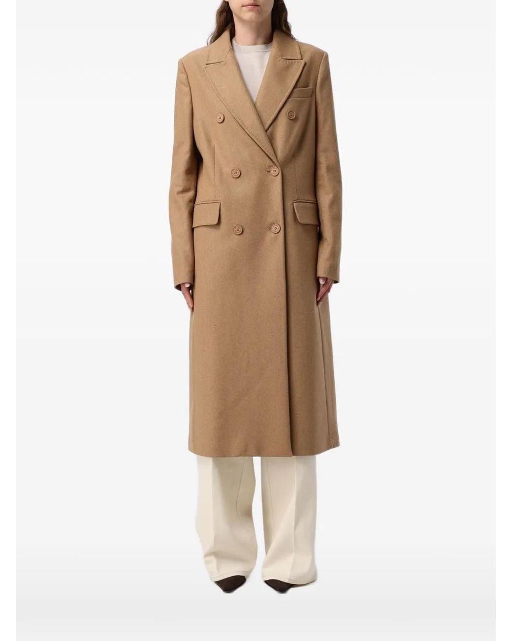 Mar De Margaritas Natural Double-Breasted Peak-Lapel Coat