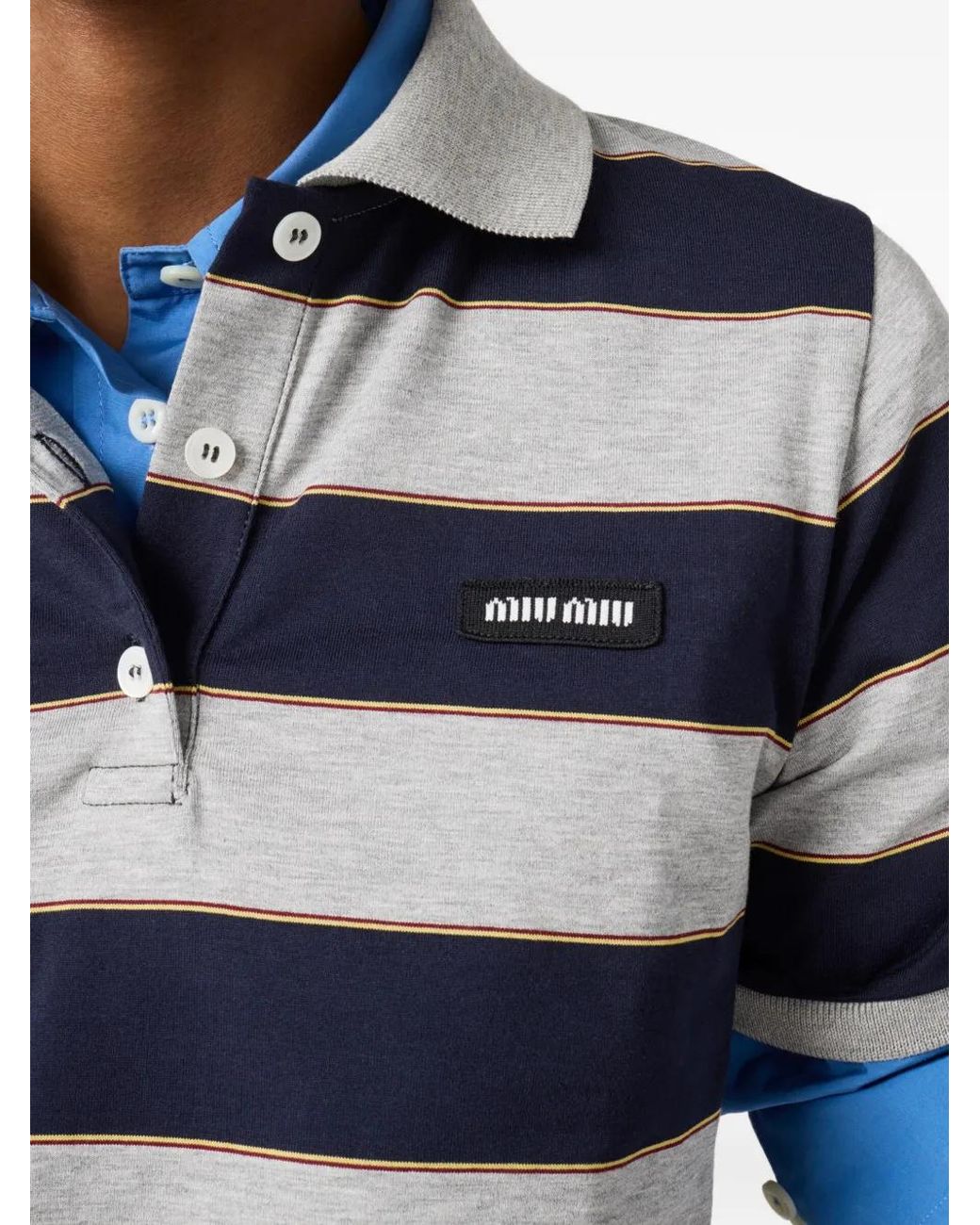 Miu Miu Blue Striped Jersey Polo Shirt