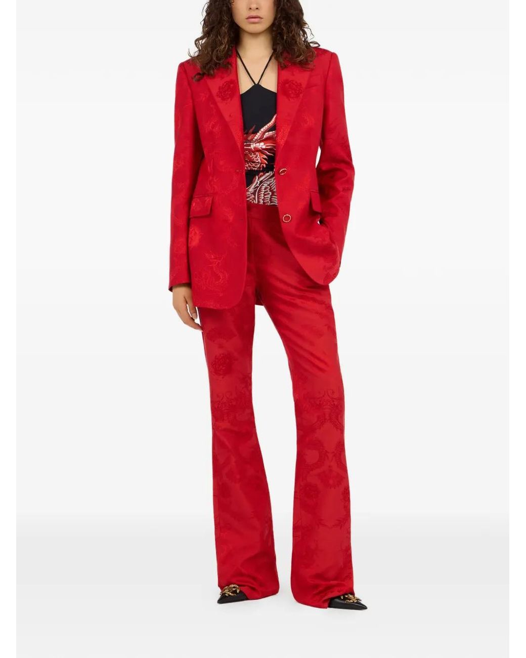 Roberto Cavalli Red Dragon-Pattern Button-Fastening Blazer