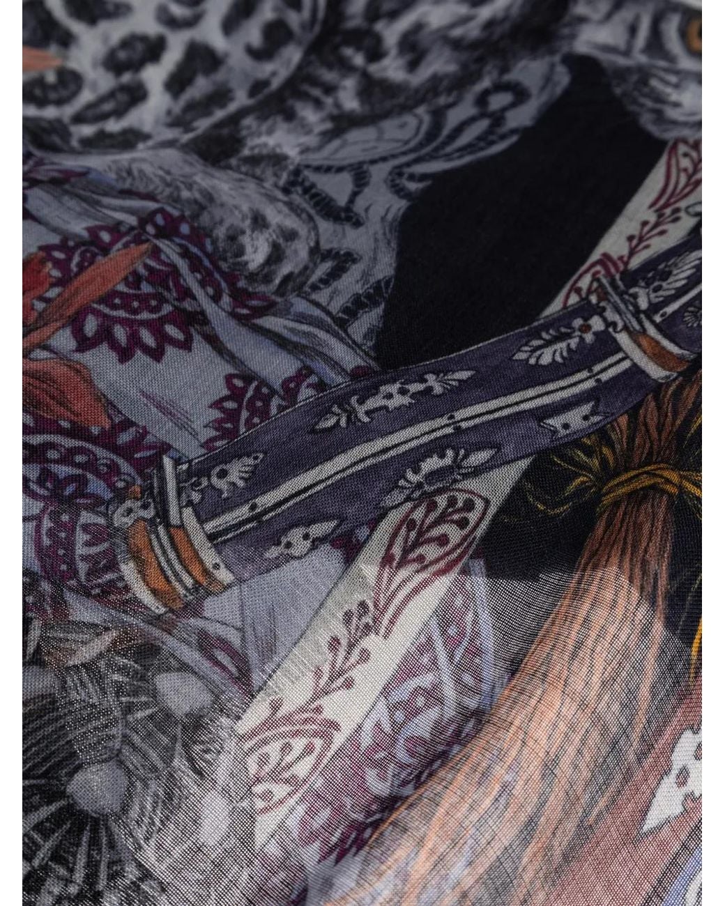 Etro Blue Cashmere And Silk Scarf With Placed Leopard Print for men
