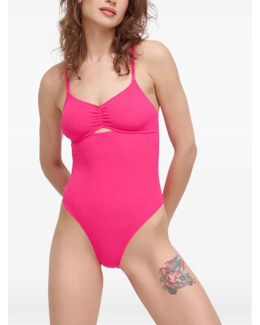 Benetton Pink Maillot De Bain À Fronces