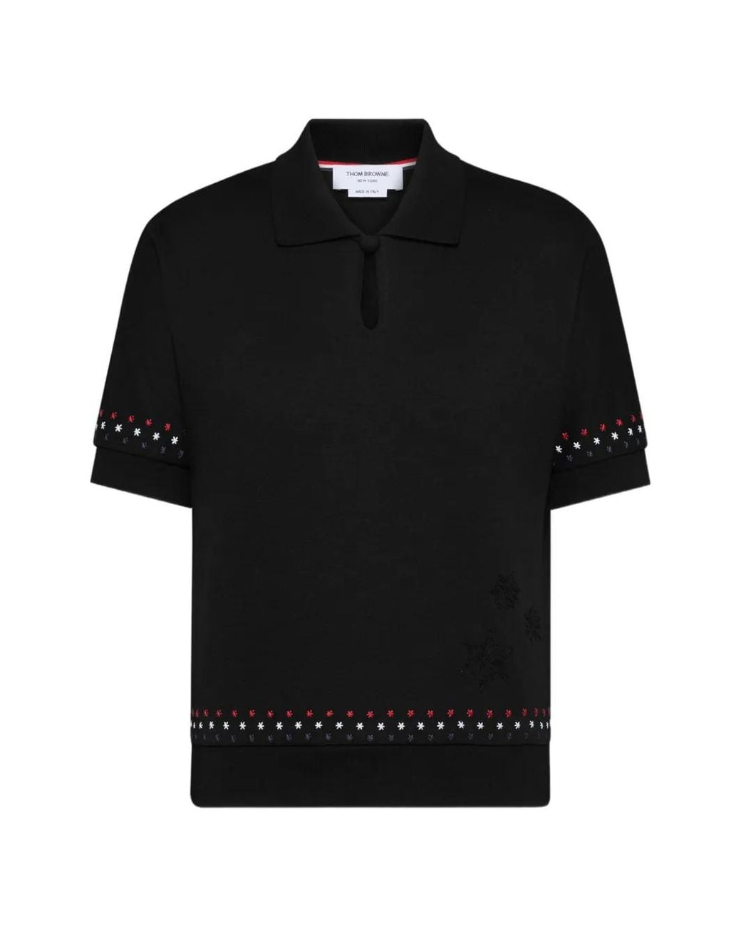 Thom Browne Black Cotton Milano Stars & Snowflake Embroidery Polo