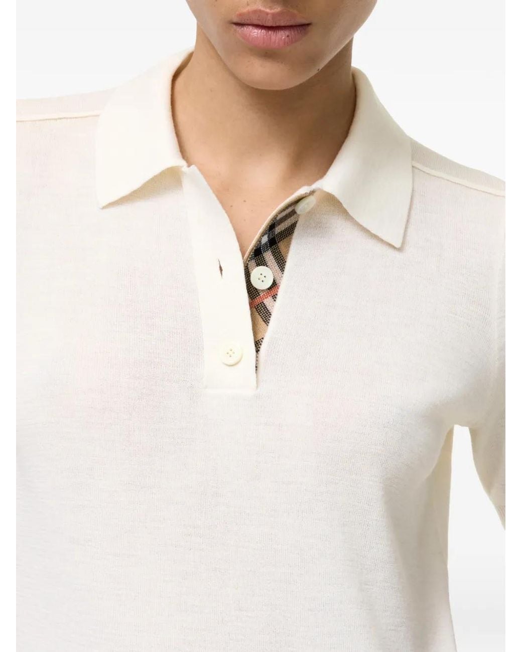 Burberry White Check-Trim Polo Top