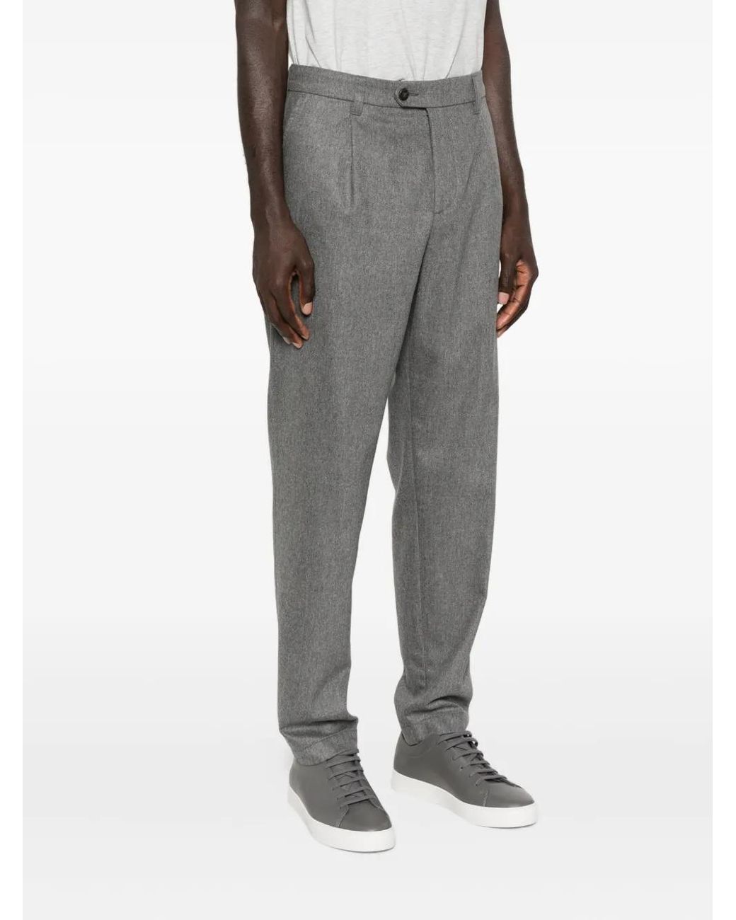 Eleventy Gray Pleated Wool Trousers for men