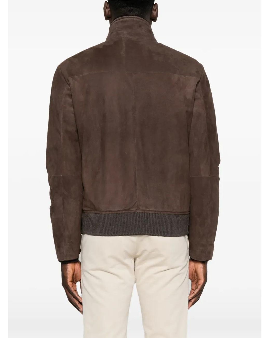 Corneliani Brown Shearling-Collar Suede Jacket for men
