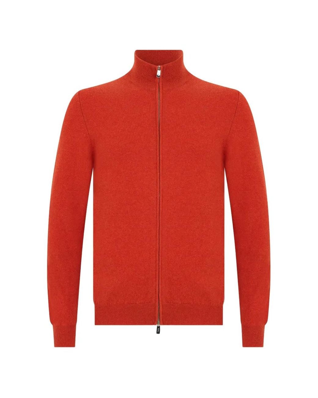 Fedeli Red Zip-Up High-Neck Cardigan for men
