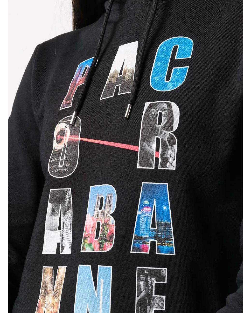 Rabanne Black Logo-Print Drawstring Hoodie