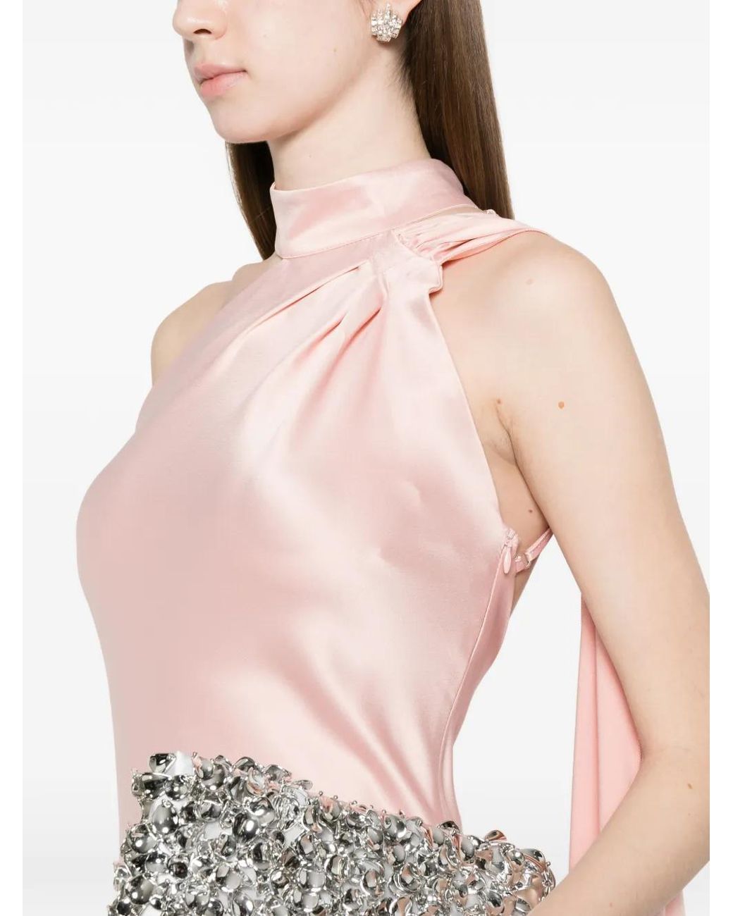 ACTUALEE Pink Draped Single-Shoulder Gown