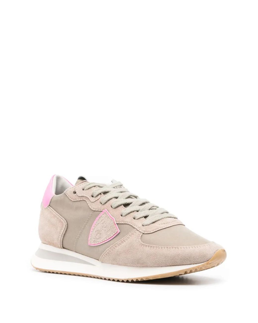 Philippe Model Pink Panelled Suede Leather Lace-Up Sneakers