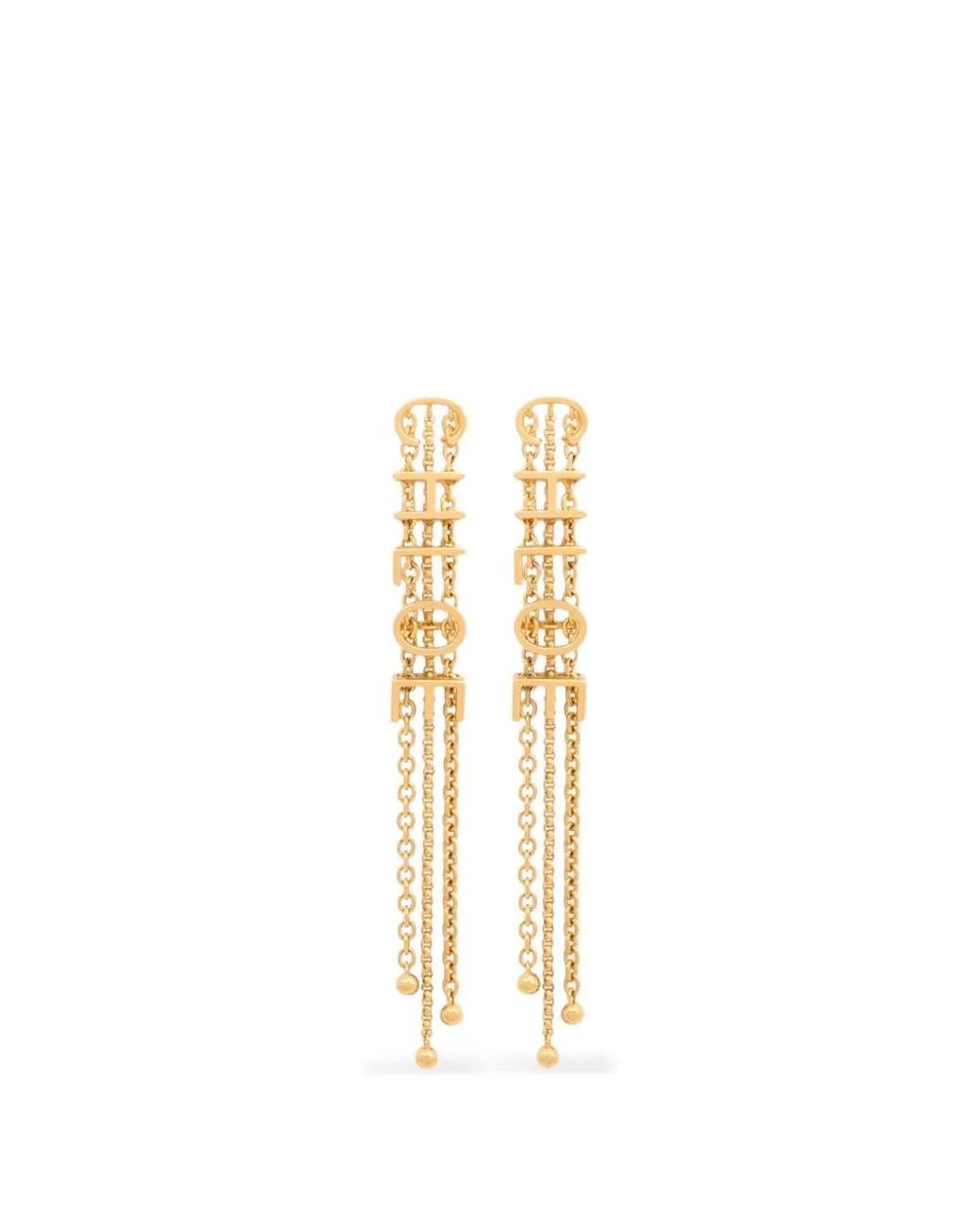 Chloé White Logo-Lettering Chain-Link Earrings