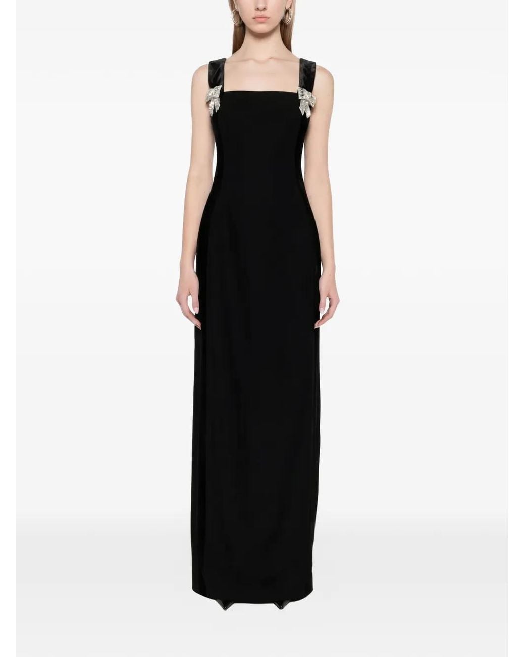 Dina Melwani Black Crystal-Embellished Gown