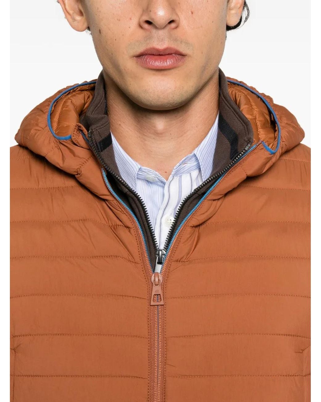 Piquadro Orange Hooded Quilted Jacket for men