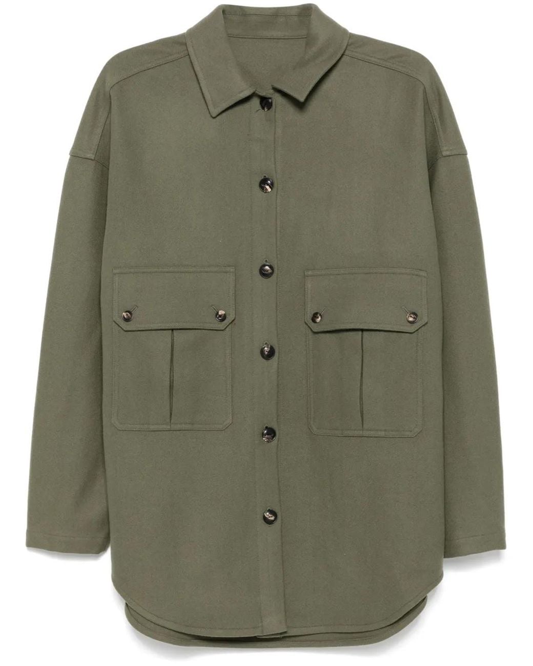 Fortela Green Textured Virgin Wool Button-Front Shirt