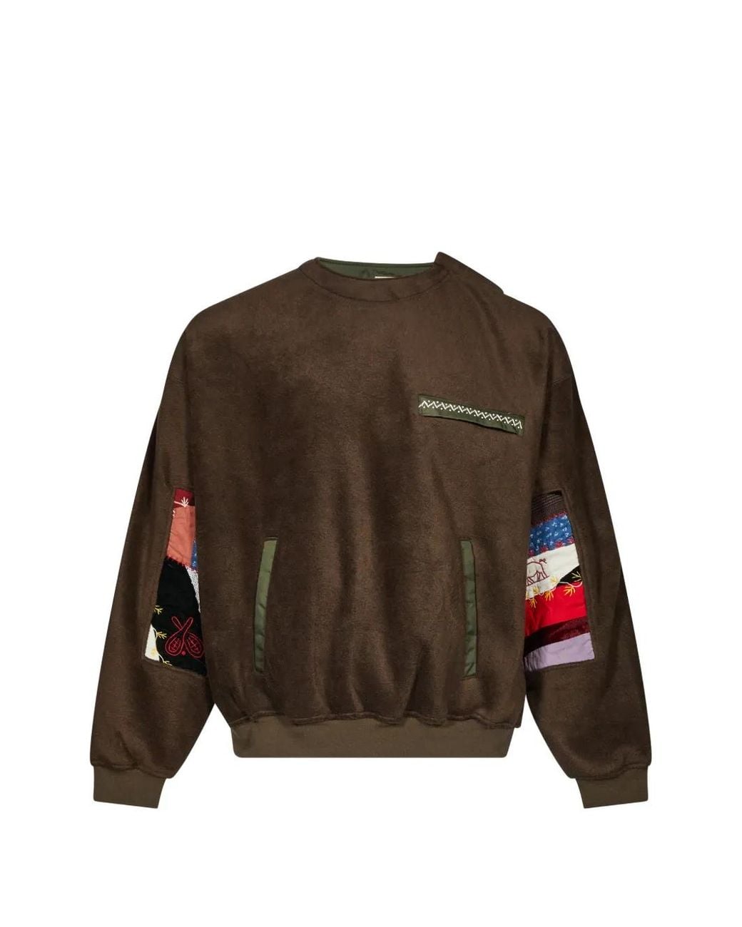 KHOKI Brown Patchwork Fleece Sweatshirt for men