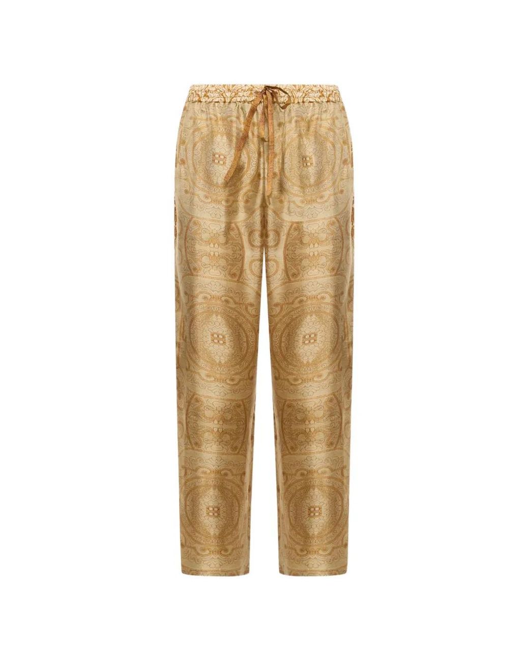 Pierre Louis Mascia Natural Aloe Baroque-Pattern Straight-Leg Trousers