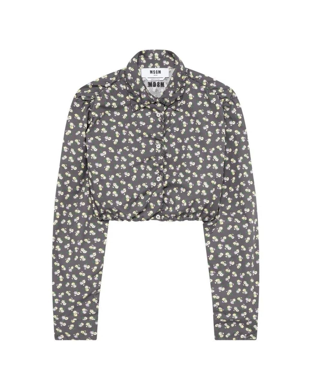 MSGM White Cropped-Hemd Mit Blumenprint