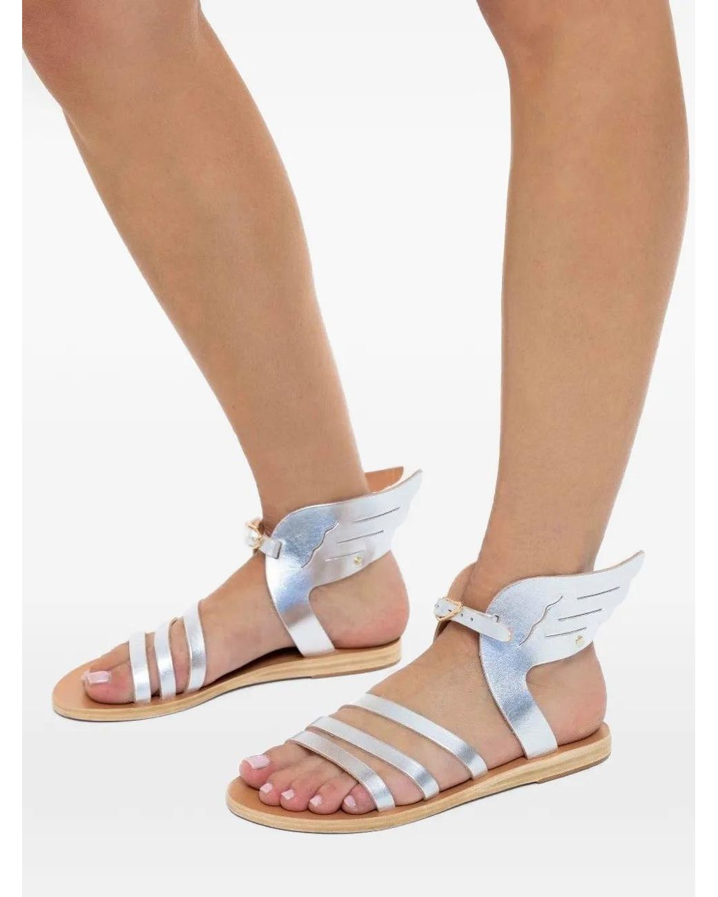 Ancient Greek Sandals White Ikaria Winged Strap Sandals