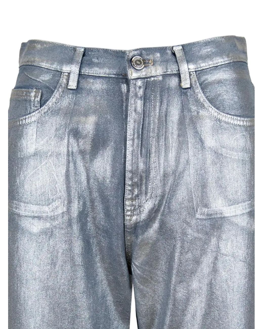 Elisabetta Franchi Blue Metallic-Effect Trousers