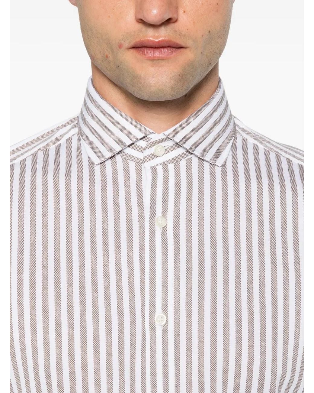 Olymp White Vertical-Stripe Long-Sleeve Shirt for men