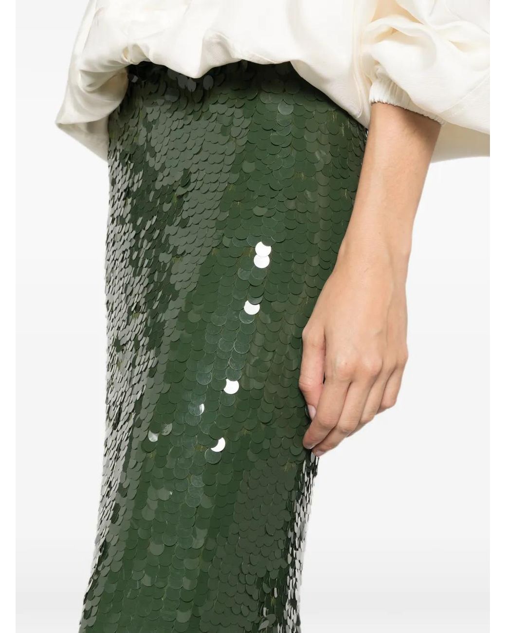 P.A.R.O.S.H. Green Sequin-Embellished Midi Skirt