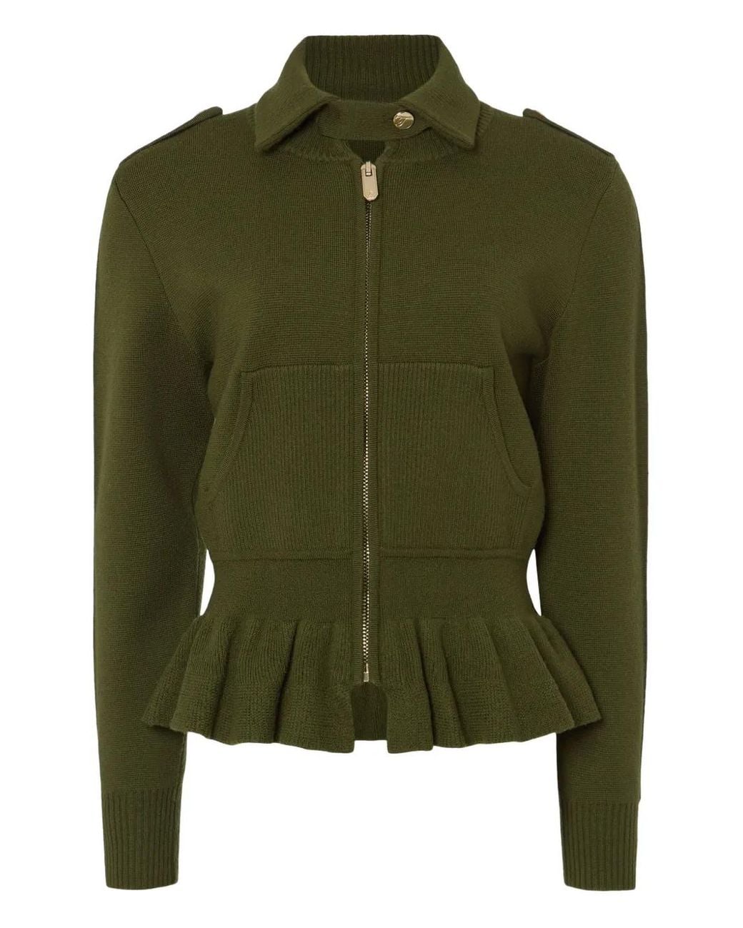 Temperley London Green Veste En Maille À Volants