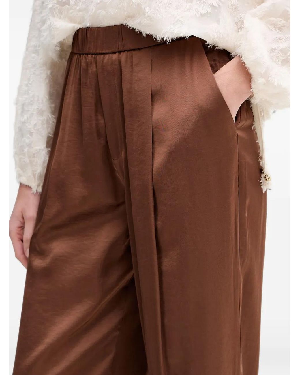 Ouí Brown Pleated Wide-Leg Trousers