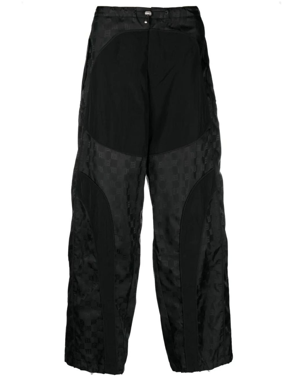 M I S B H V Black Monogram-Jacquard Wide-Leg Trousers for men
