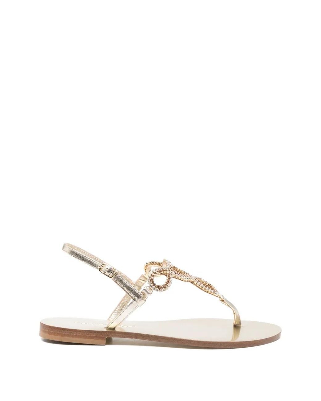 EDDI CUOMO White Glass-Embellished T-Strap Sandals