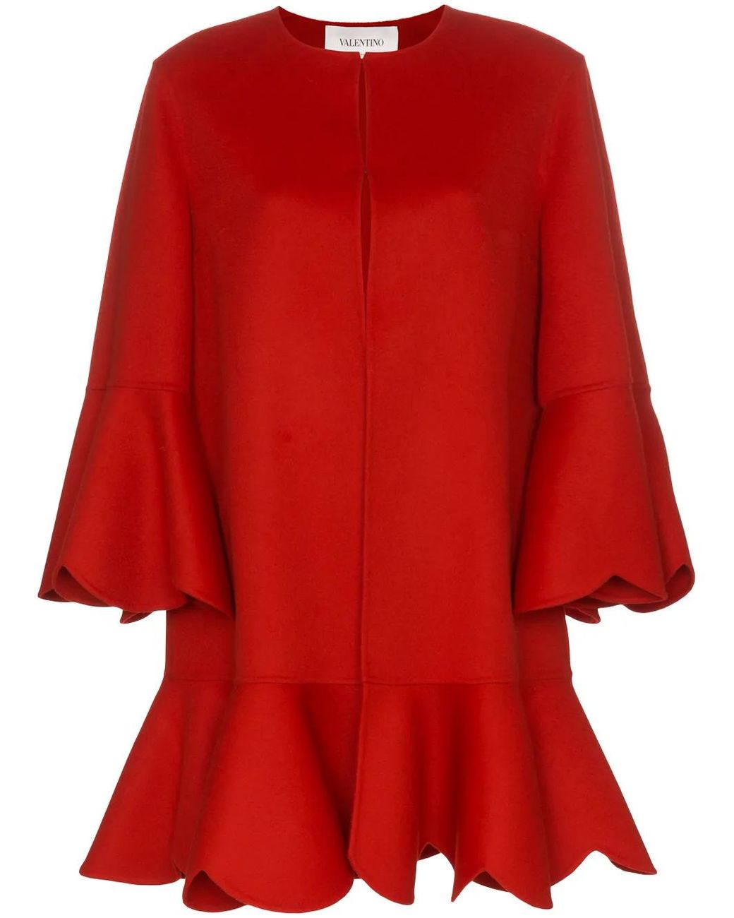 Valentino Garavani Red Collarless Ruffled Coat