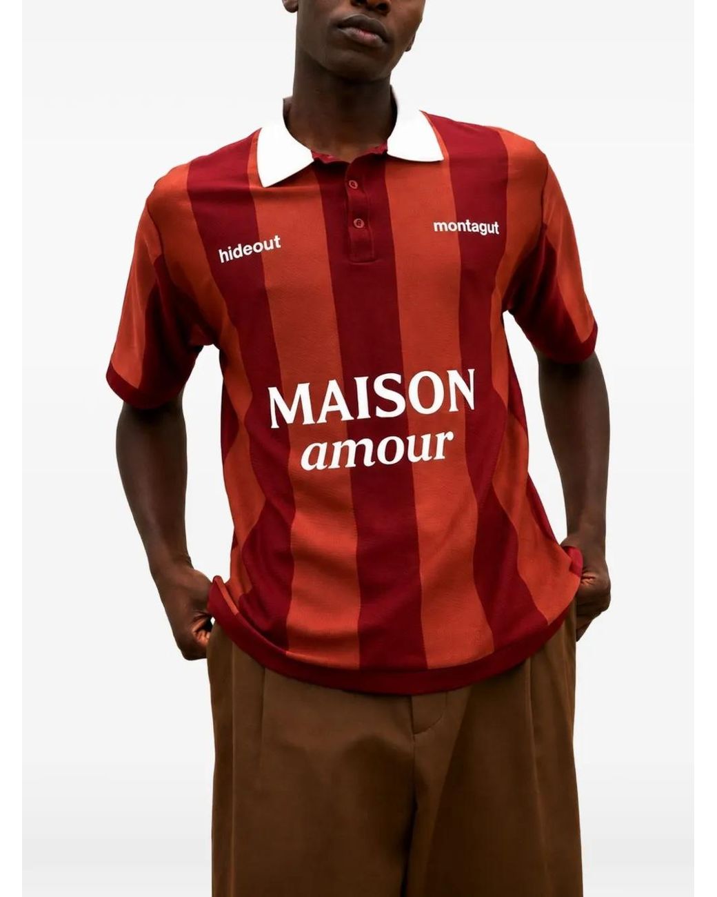 Maison hideout Red Logo-Print Striped Polo Shirt for men