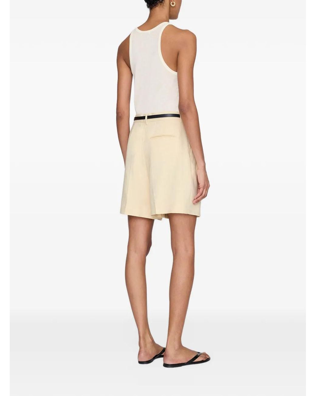 Anine Bing Natural Brice Pleated Tailored Shorts