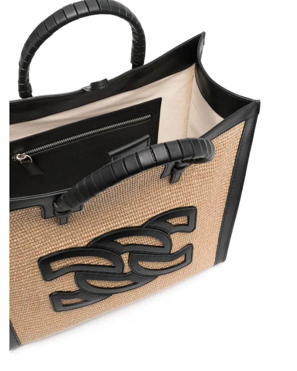 Casadei Black Beauriva Raffia And Leather Tote Bag
