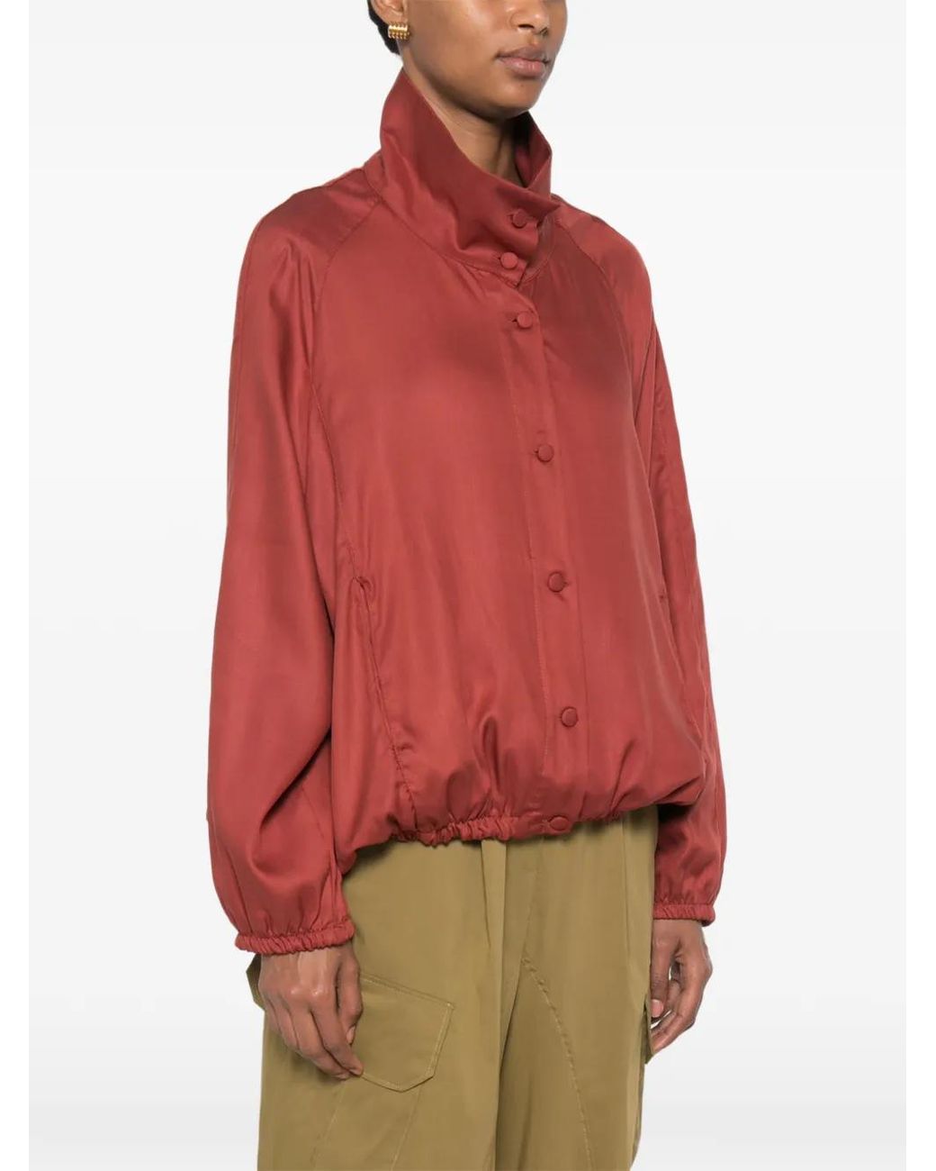 ViCOLO Red Button-Up High-Neck Top