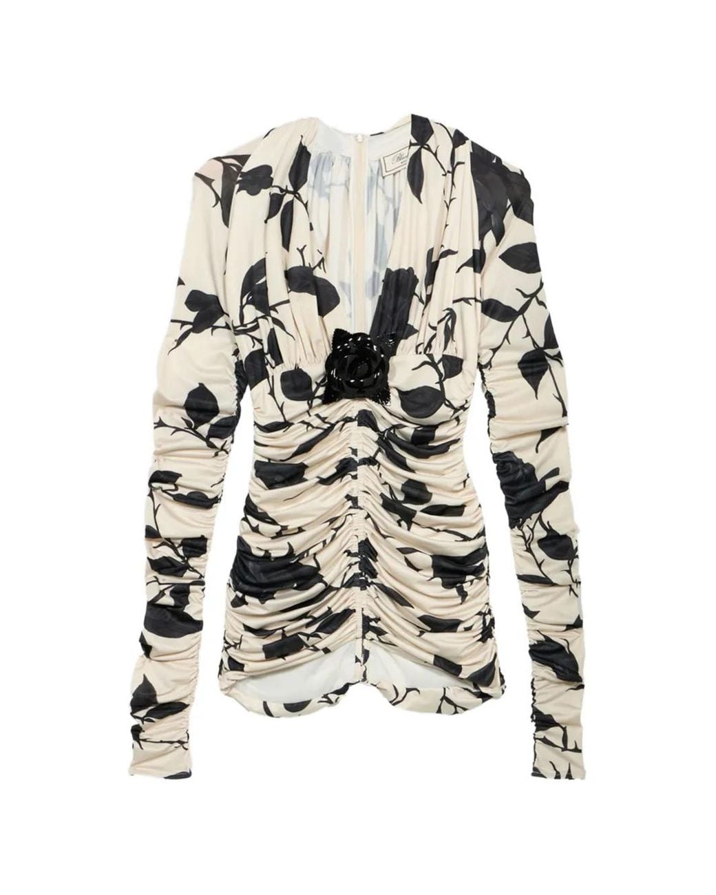 Blumarine White Floral-Print Ruched Blouse