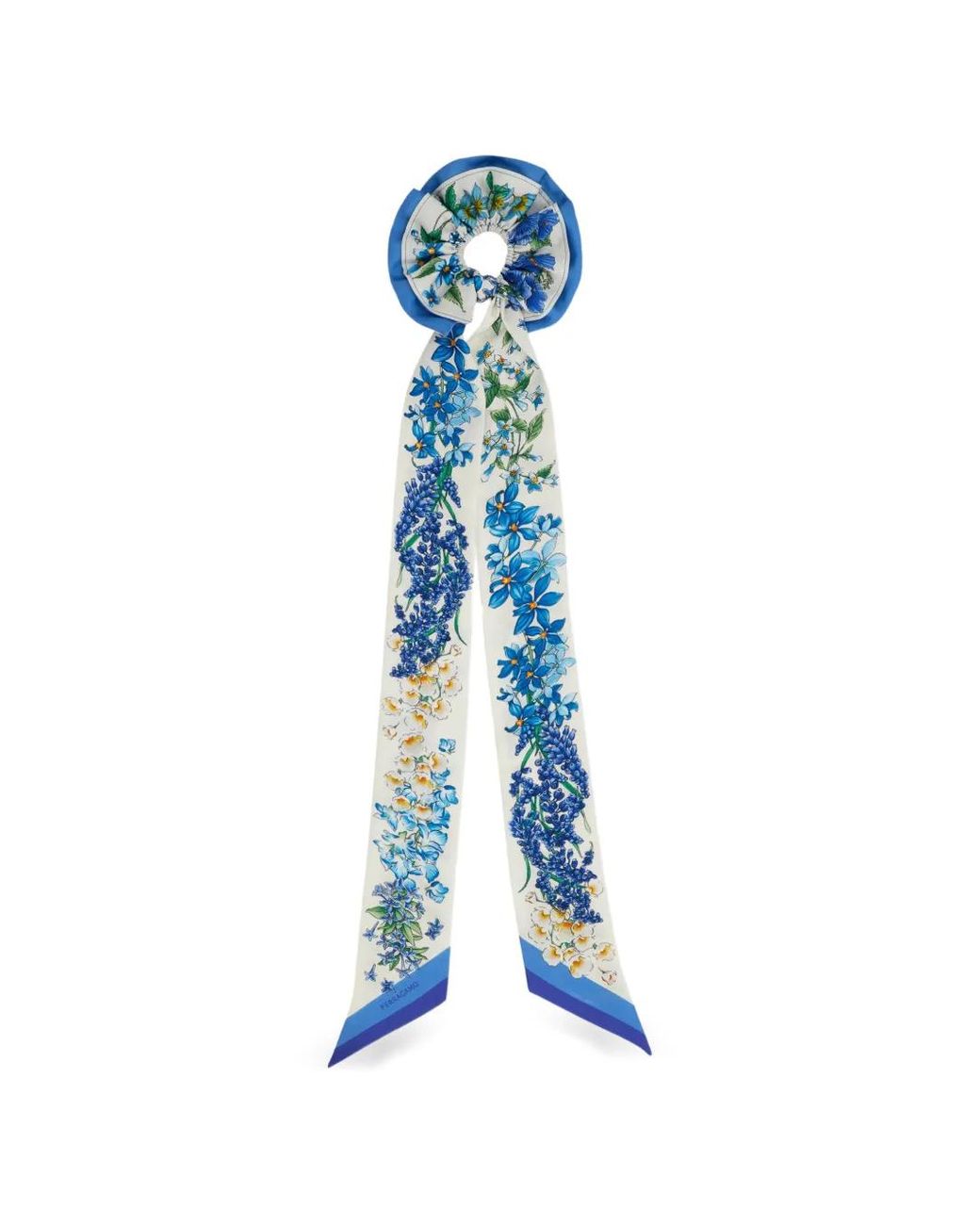 Ferragamo Blue Spring Print Silk Scrunchie With Mini Bandeau