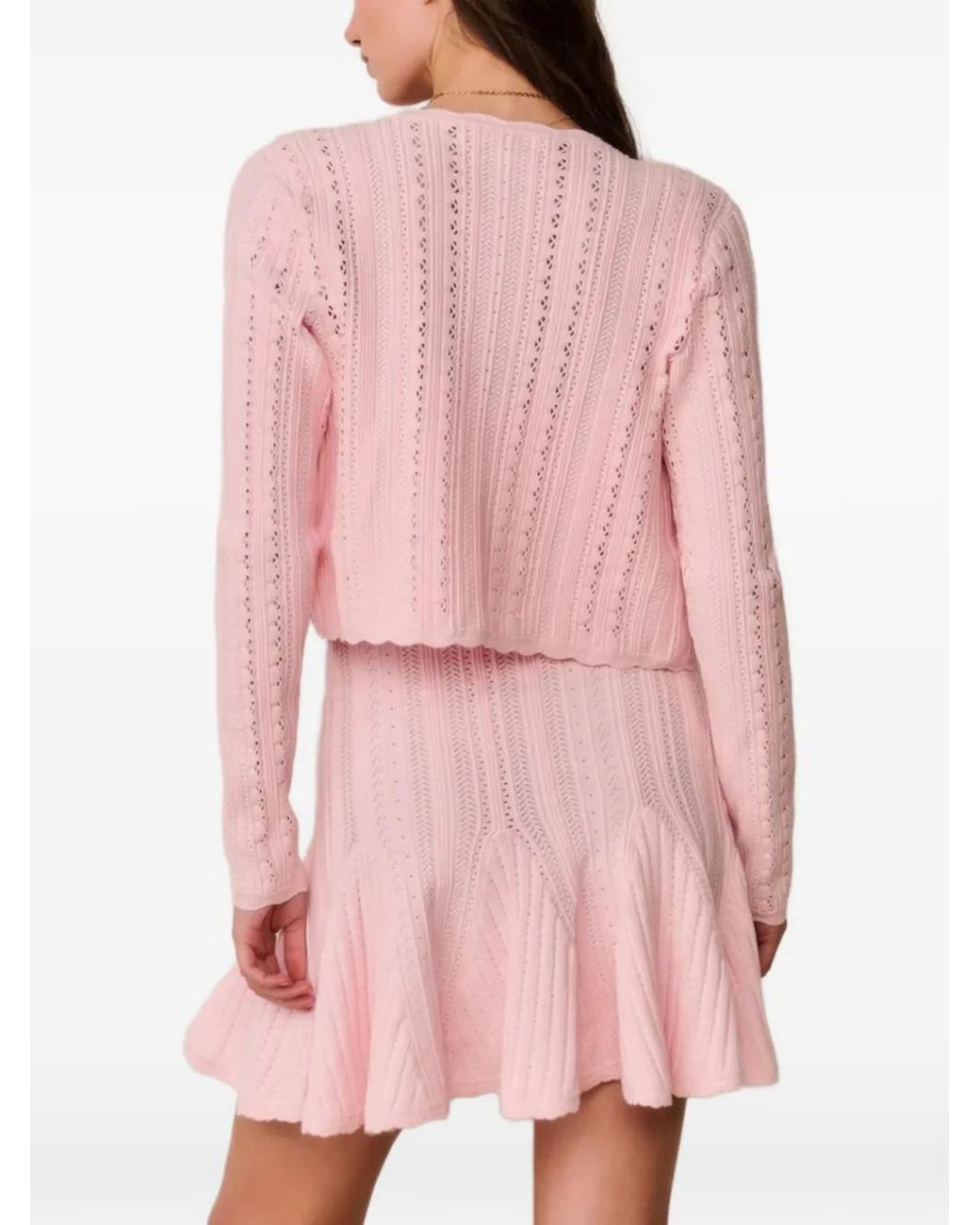 LoveShackFancy Pink Pointelle-Knit Scalloped-Edge Cardigan