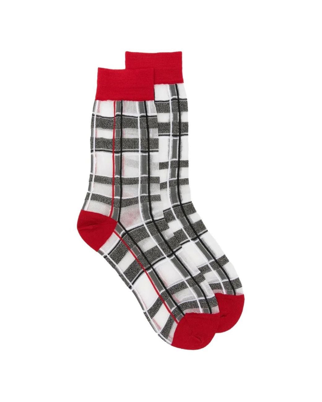 ANT45 Red Brill Short Check-Pattern Metallic-Thread Socks