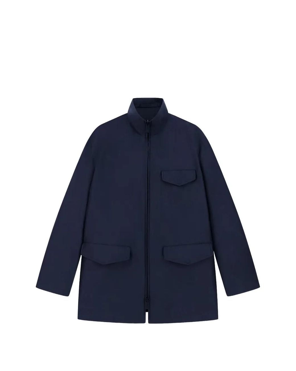Giorgio Armani Blue Zip-Up High-Neck Coat for men