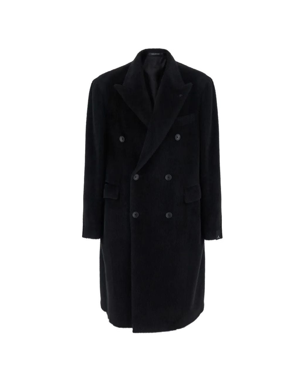 Tagliatore Black Double-Breasted Peak-Lapels Coat for men