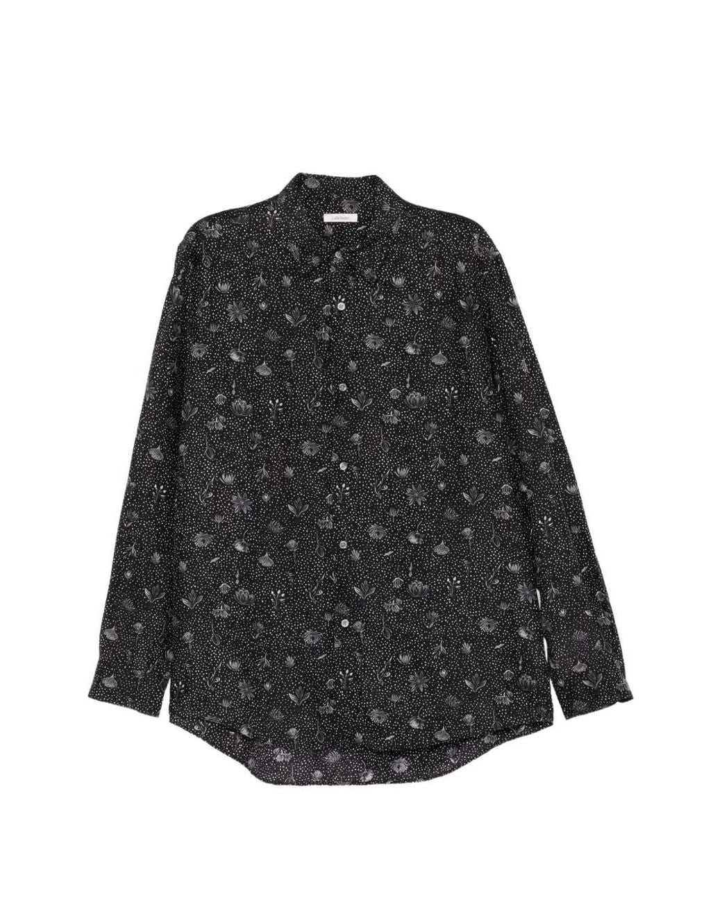CALMLENCE Black Floral-Print Polka-Dot Shirt for men