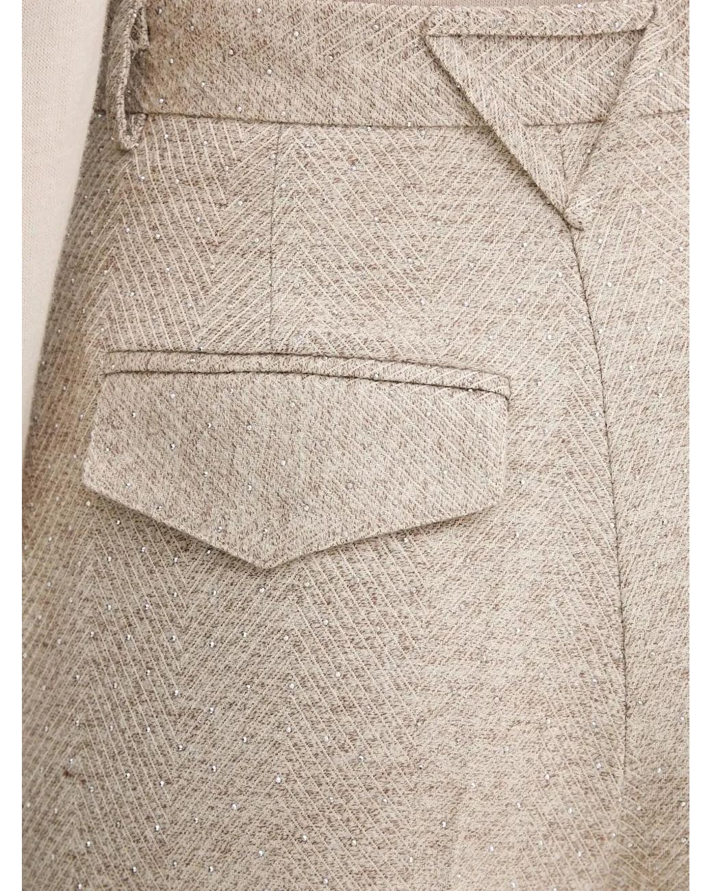 SIMONA CORSELLINI Natural Pleated Herringbone Trousers