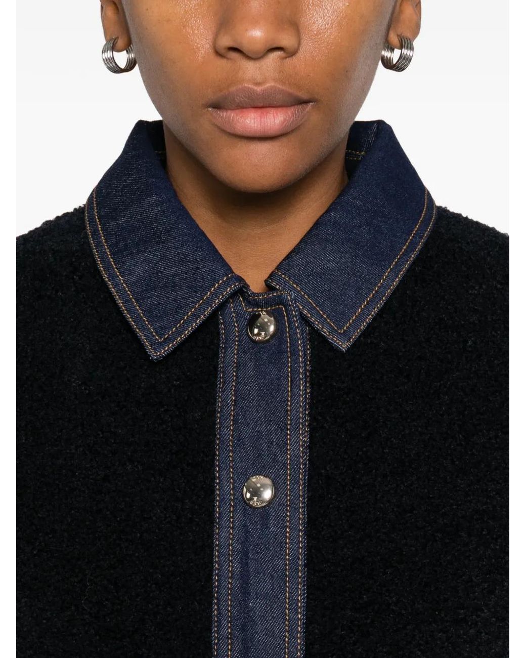 Maje Black Bouclé And Denim Jacket